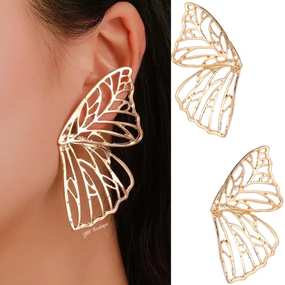 YouBeFab Jewelry - New Big Gold Butterfly Statement Post Fashion Earrings
